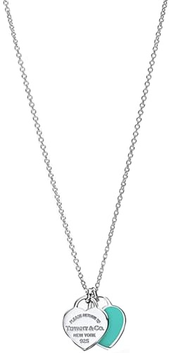 Collana con doppio smalto a forma di cuore Gioielli con ciondoli in argento sterling 925 Ciondolo rosa blu Collane di moda dolce per(A)