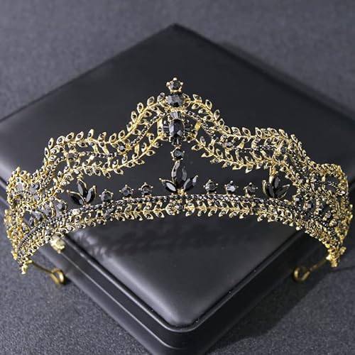 Diadem Hochzeit Krone Tiara,Kristallkrone Damen Braut Haarschmuck Strass Prinzessin Krone Prinzessin Kronekrone Damenkrone Geburtstag Partys Kristall Geburtstag Krone für Frauen Mädchen,Schwarz