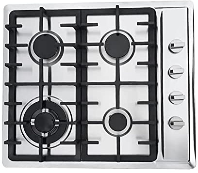 4 Burner Gas Top Stove Gas Cooktop 23Inch Stainless Steel Built-in Gas Cooktop Gas Cooker Natural Gas Silver Hob for Kitchen Easy to Clean& Ignite(4 Burner/23.22*20.07)
