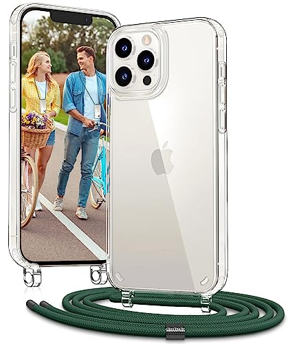 Vaykwo Handykette für Apple iPhone 12 Hülle mit Band und iPhone 12 Pro Hülle mit Band - Necklace Handyhülle - Transparente Case zum Umhängen mit Kameraschutz und Bildschirmschutz - DunkelGrün | Necklace Handyhülle, Transparente Case zum Umhängen, Verstellbar und Abnehmbar