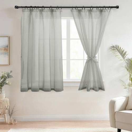 DWCN Vorhänge Kräuselband für Schienensystem Transparent Grau H160 x B140cm | 2er Set, Voile Gardinen Durchsichtig, Leinenoptik, Lichtfilterung, mit Raffhalter, für Wohnzimmer Schlafzimmer Kinderzimmer