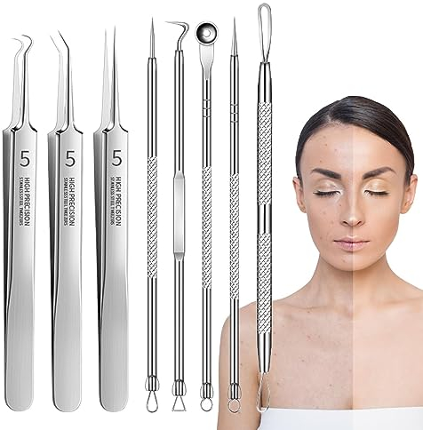 Mitesserentferner Komedonenquetscher Set, Pickel Ausdrücken Werkzeug, Blackhead Remover, Für Alle Hauttypen.(8-teiliges Set)