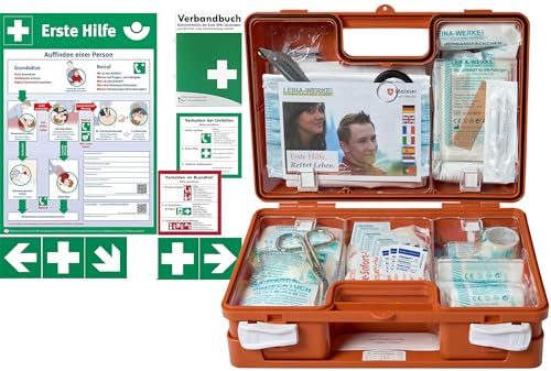 Verbandskoffer/Verbandskasten (Typ LK7A) Komplettpaket - mit Erste Hilfe Füllung nach aktueller DIN 13157 für Betriebe INKL. VERBANDBUCH + AUSHANG + 7 x AUFKLEBER