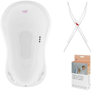 Hylat Baby Babybadewanne mit Thermometer, Ständer und Abfluss - ergonomisch und komfortabel für Neugeborene und Babys