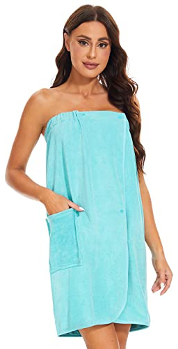 vislivin Bademantel Damen Frottee Saunakilt Saunatuch Frauen Sauna Kilt mit Druckknöpfen und Gummizug Blue XL