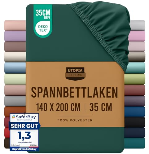 Utopia Bedding Lenzuolo con Angoli Una Piazza e Mezza Francese - 140x200cm - Smeraldo - Microfibra di Poliestere Spazzolato - Lenzuolo sotto con Angoli Elasticizzato