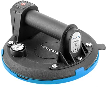 Högert Technik - Akku Saugheber 200 mm mit Manometer, Akkusauger Heavy Duty Saugheber, Belastung: 150kg, Saugnapf wird beim Transport von Fensterglas, glatten Gegenständen und Keramikfliesen