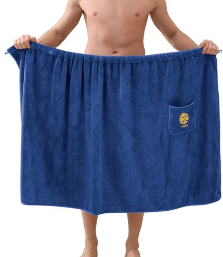 Men's Towel Wrap Quick-Drying Wearable Towel Skirt Adjustable Body Wrap Highly Absorbent Shower Bath Towelling Adult Bath Cover Up Bathrobe with Pocket, for Home Gym Spa Beach Swimming Pool Sauna