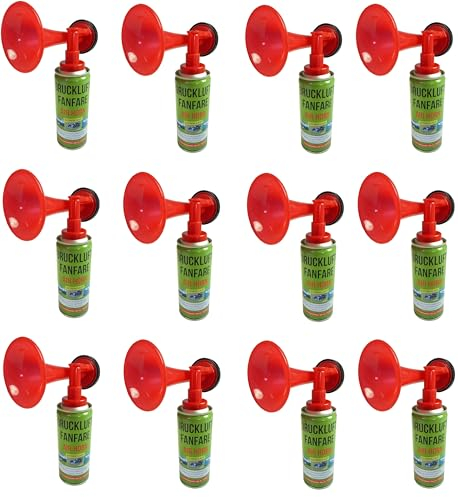 JUNG Druckluftfanfare Air Horn 12x 210ml, bis zu 60 Signale, Fanfare für EM 2024, Europameisterschaft, als Warnsingnal, Hupe Tröte Drucklufthupe Gashupe Fantröte Airhorn Stadion Horn