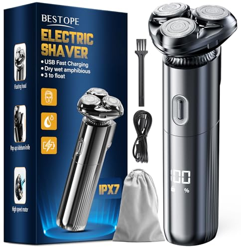 Rasoio elettrico da uomo rasoio elettrico - rasoio da uomo elettrico 3D a secco con testine di rasatura magnetiche IPX7 con blocco da viaggio rasoio bagnato e asciutto