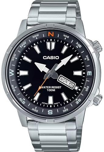 Casio Collection - Orologio da polso da Uomo Al quarzo Casual Bracciale e cassa in Acciaio inox Di colore Grigio Quadrante Analogico Nero - MTD-130D-1A4