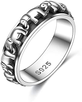 HUKKUN Fidget Ring Silber 925 Spinner Ring für Angst Frauen Stressabbau Elefanten Schmuck Geschenke für Frauen