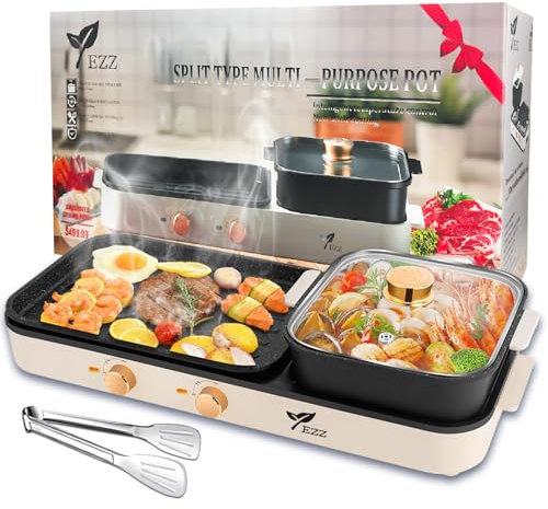 2025 NEW Electric Hot Pot with Grill,Indoor Hot Pot 2 in 1 Multi function Smokeless Shabu Shabu Hotpot Korean BBQ Grill,Separate Dual Temperature Contral for 2-10 People