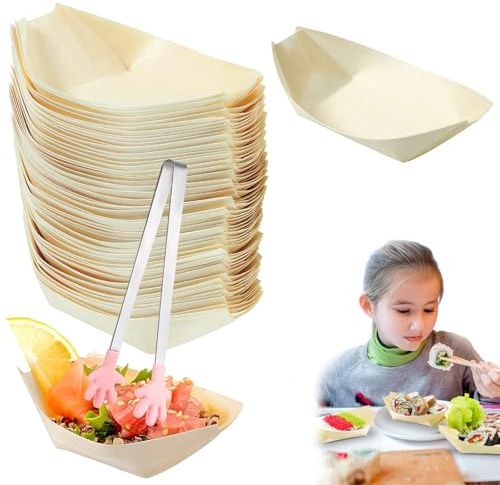 MetalNuts Fingerfood Schalen - 100 Stück Einwegschalen aus Bambus mit kleinen Clips für Fingerfood, Snacks & Grillpartys, ideal für Buffet, Geburtstag, Hochzeit, Party Supplies