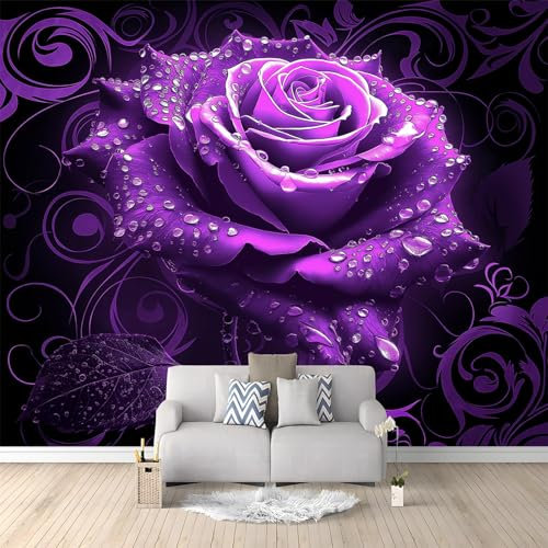 3D Fototapete Wandbild Kinderzimmer Lila Rosen Gothic-Strudel Schwarz Wohnzimmer Tv Sofa Thema Hotel Luxus Wandmalerei Wohnkultur Wandbilder Dekor Wandbild 250x175 cm