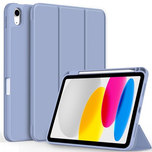 CACOE Hülle für iPad (A16) 11./ 10. Generation 11 mit Stifthalter | Dünn Ständer Schutzhüllen mit Weicher TPU-Rückseite, Auto Sleep/Wake,Nebelblau