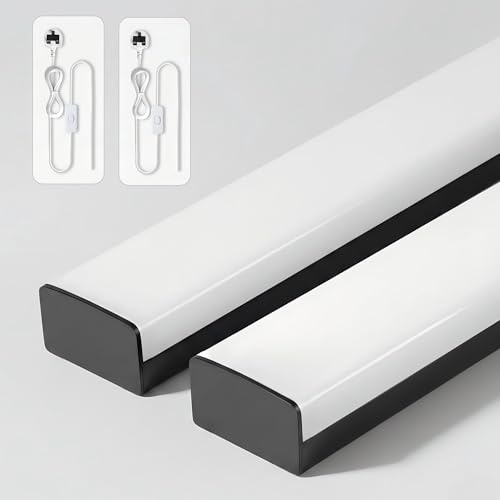 Full-Screen LED Batten Light 4ft/115cm with UK Plug & On/Off Switch, Linkable Plug in Ceiling Light, 33W 3610lm 3000K/4000K/6500K Selectable, LED Strip for Garage Office Home Shop Shed (Black, 2-Pack)
