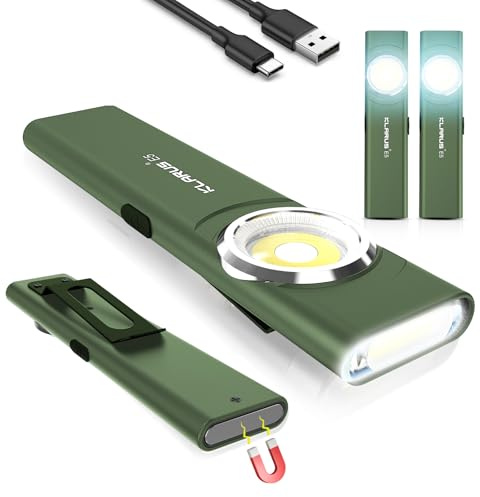 klarus E5 2Pcs Pocket Flashlight, Rechargeable EDC Flashlight, Super Slim 4.2x1x0.3inch, 600 Lumens, USB-C Port, IPX4, Dual Light Source with Magnetic Base, Hat & Clothes Clip