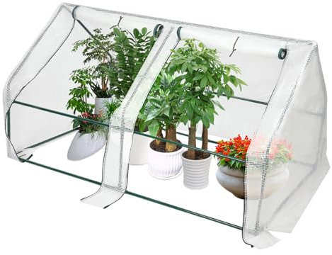 Gewächshaus Winterfest Wintergewächshäuser Frostsicher, Mobiles Foliengewächshaus Frühbeet mit Aufrollbaren Fenstern, Wetterbeständige Frühbeet für Tomaten gewächshaus Garten Balkon, Grün