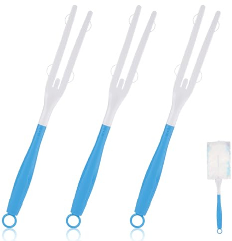 Lot de 3 Poignées de Plumeau, Plumeau Poussiere Recharge pour Balai à Poussière Manche Étendu Compatible avec Les Poignées d'Extension de Balai à Poussière (Bleu, Blanc)