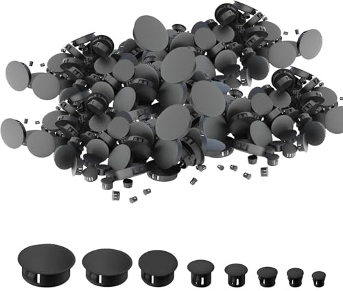 Ginddy Abdeckkappen für Bohrlöcher 120 Stück 8 Größen (6-25mm) Schwarze Blindstopfen aus Nylon Stoßfest & Witterungsbeständig Für Möbel Maschinen & Regale Schnappverschluss-Design mit Staubschutz