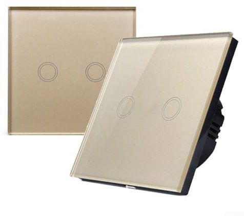 Double Dimmer Switch For LED Lights, 2Gang 1Way Touch Light Switch, For Dimmable LED Lamp/Incandescent Bulb, 86 X 86 X 35 Mm(gold)
