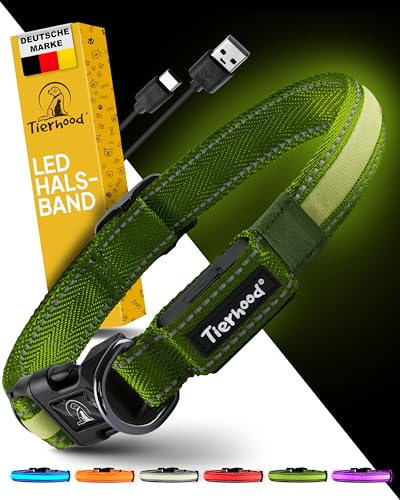 Tierhood Leuchthalsband Hund - LED Hundehalsband Aufladbar - Grün, Größe M | LED Hundehalsband Aufladbar - Langlebig, Wetterfest & Komfortabel - Ideal für Nachtspaziergänge - Schwarz, Größe L