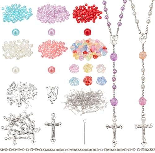 WEBEEDY 10 Sets DIY Rosenkranz Halskette Kit Kreuz Charms Glasperlen Rosenkranz Perlen Kit Rosenkranz Gebet Making Supplies Rosenkranz Schmuck Making Kit Ostern Armband Schmuck Dekoration (6 mm)