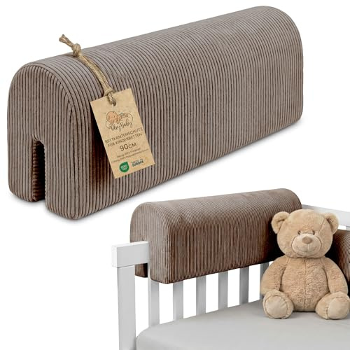 Bettkantenschutz für Kinderbetten Cordstoff 90 cm - Schutz für Bettrahmen Baby Bett rausfallschutz für boxspringbett bettgitter mit Cordstoff Bezug Kantenschutz Kinder Babybett Oeko-Tex Braun