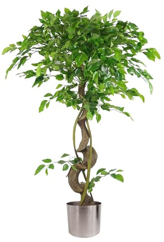 120cm Twisted Trunk Artificial Japanese Fruticosa Style Ficus Tree Silver Planter