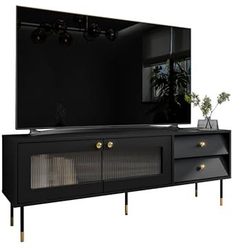 Mirjan24 TV Lowboard Virento 150, Fernsehschrank mit 2 Schubladen und 2 Türen, Fernsehtisch, TV Schrank, TV-Tisch, Highboard, Sideboard, gedämpftem Schließsystem (Schwarz)