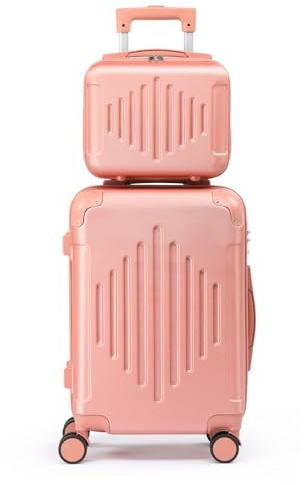 LALAHO Set de 2 Valises avec Vanity Case, Grande Taille, Valise Cabine, Petite, ABS avec Coins Renforcés, roulettes Pivotantes 360°, Cadenas et Poignée Télescopique (Or Rose)