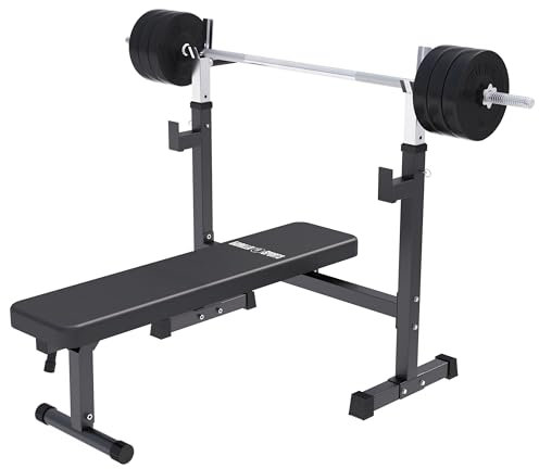 GORILLA SPORTS® Hantelbank - mit Ablage, Klappbar, 170cm Langhantel, 35cm Kurzhantel, 120cm SZ Stange, 40/70/100 kg Set, bis 300 kg, Schwarz - Trainingsbank mit Gewichten, Kraftstation (a) 40 Kg)