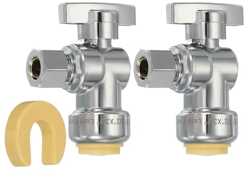 PATIKIL 2 Pcs Angle Stop Valve 1/2 x 3/8 Compression Water Shut Off Valve 1/4 Turn Operation with 1/2 Disconnect Clip for Faucet Toilet Pex Copper Cpvc Pipe Brass, Silver