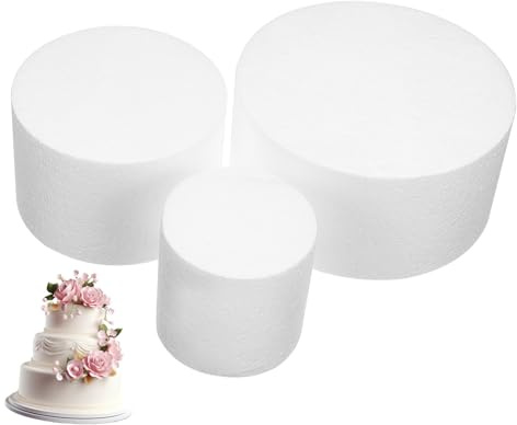 ELAYARD Modello di Torta Finta in Schiuma Bianca 3 Pezzi Tonda Superficie Liscia Facile da Maneggiare per Decorazioni Torte Feste di Matrimonio e Compleanno