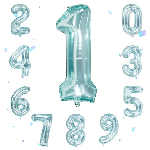 Ovanda Luftballon Zahl 1 Kristallblau,Folienballon 1,XXL 101 cm Zahlen Folienballon,Geburtstag 1 Jahre Deko, Kinder Junge Mädchen Zahlenballon für Babyparty Jubiläum Deko,Luftballon 1. Geburtstag Zahl