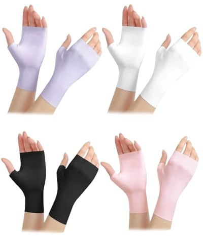 BPTRKOM 4 Paar UV-Schutz Handschuhe Damen (fingerlos) - Leichte Baumwollhandschuhe mit Anti-Rutsch für Sommer & Outdoor - Sonnenschutzhandschuhe - Ideal für Nägelpflege, Autofahren & Gartenarbeit