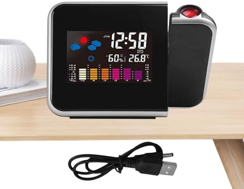 Affichage la Station météorologique LED Projecteur Alarm - Projecteur réveil - horloge projection plafond, réveil du projecteur | Horloge projecteur pour plafond chambre, sans fil compteur extérieur i