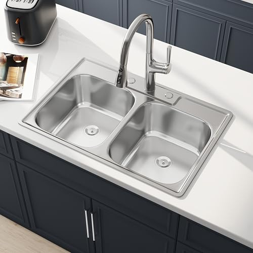 Lanxlic 33x22 Drop In Double Bowl 33 Inch 50/50 Topmount Kitchen Sink