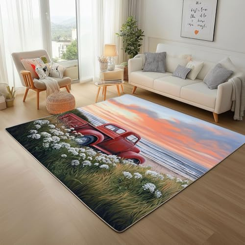 Natur-Blumenlandschaft-Auto Teppich Wohnzimmer 200x300cm rutschfest Kurzflor Kunstwolle Schlafzimmer Teppisch Waschbar Autolandschaft Bettvorleger Teppiche für Büro Bereich Dekor