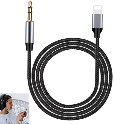 Seefey Prise Jack pour iPhone,Cable Auxiliaire Voiture Compatible avec iPhone 14/13/12/11/XS/XR/8/7/iPad/SE/Pro,Adaptateur Jack avec Cable Aux 1 Mètre 3.5mm Mâle