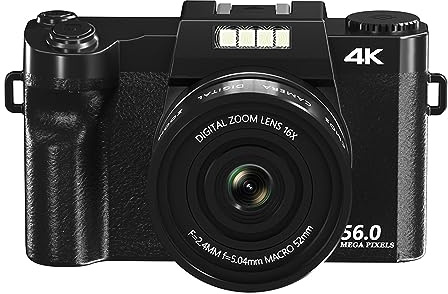 ZGJIAJU Fotocamera Digitale con Messa A Fuoco Automatica for La Fotografia Videocamera Vlog da 56 MP 4K Schermo da 3 Pollici Videocamera for Webcam WiFi(32G TF Card,Only Camera)