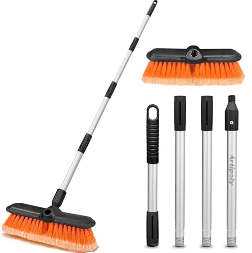 ARTIPOLY Brosse de Lavage de Voiture avec Tige d'extension, Brosse Souple de 25 cm, Brosse de Nettoyage Anti-Rayures pour Camping-Car, Bateau, Camion, Neige, rallonge en Alliage d'aluminium, 151cm