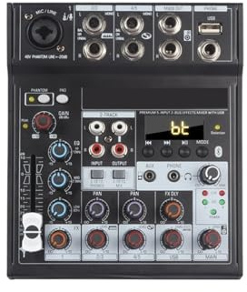 Mezclador De Audio Profesional, Mesa De Mezclas Digital For DJ De 5 Canales Con Tarjeta De Sonido, Potencia Phantom De 48V For Grabar Guitarra