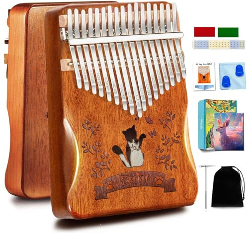 Kalimba Thumb Piano 17 Keys, Professional Musical Instrument Finger Piano with Portable Soft Cloth Bag, Fast to Learn Songbook, Tuning Hammer for Kids Adult and Beginner