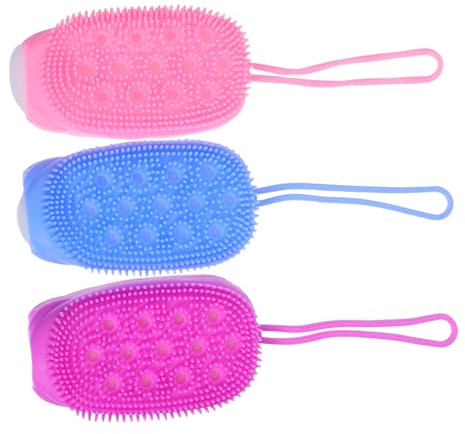 Mikinona 3 Piezas Cepillo de Silicona Doble Cara para Ducha Esponja Exfoliante para Piel Sensible Limpiador Corporal Ergonómico para Exfoliación Profunda y Cuidado Diario