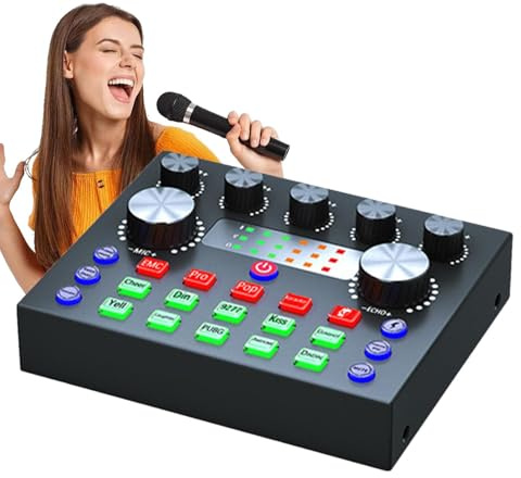V8 Live Streaming Sound Card - Audio Mixer, 7 Mode Podcast Karaoke Interface With Multi-Function Control | Encouraging Recording Broadcasting Music Podcasting PC Home Studio Voice Enhancing Effects