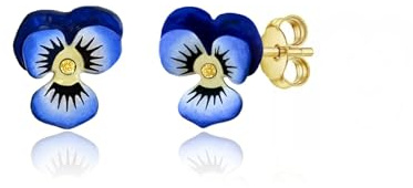 Handbemalte Emaille Stiefmütterchen Ohrringe Veilchen Blumen vergoldet Edelstahl Ohrstecker (Vergoldetes Kupfer)