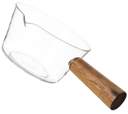 VICASKY Pentola per Latte in Vetro Borosilicato 400ml Manico Allungato Anti-perdita, Resistente ad Alta Temperatura, Fondo Piatto per Riscaldamento Uniforme, Adatta per Fornelli