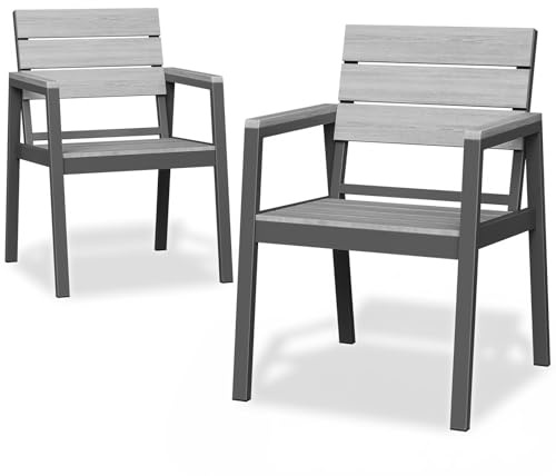 JUMMICO Chaise de Jardin Extérieur en Aluminium Aspect Bois - Antirouille, Facile à Nettoyer et Imputrescible, Charge Maximale 160kg, pour Jardin, Cour, Balcon